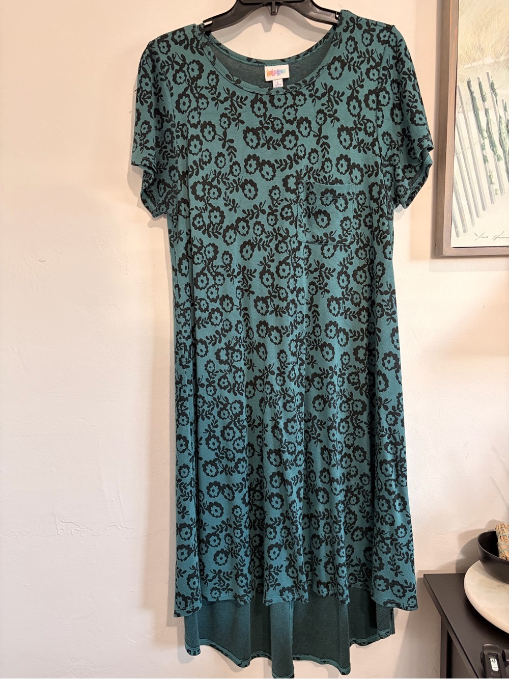 LuLaRoe Teal Floral High-Low Swing Dress with Pocket